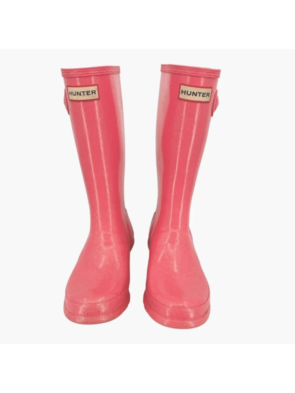 Hunter Girls Pink Glitter Rain Boots Size 4 US Durable Waterproof Mid-Calf